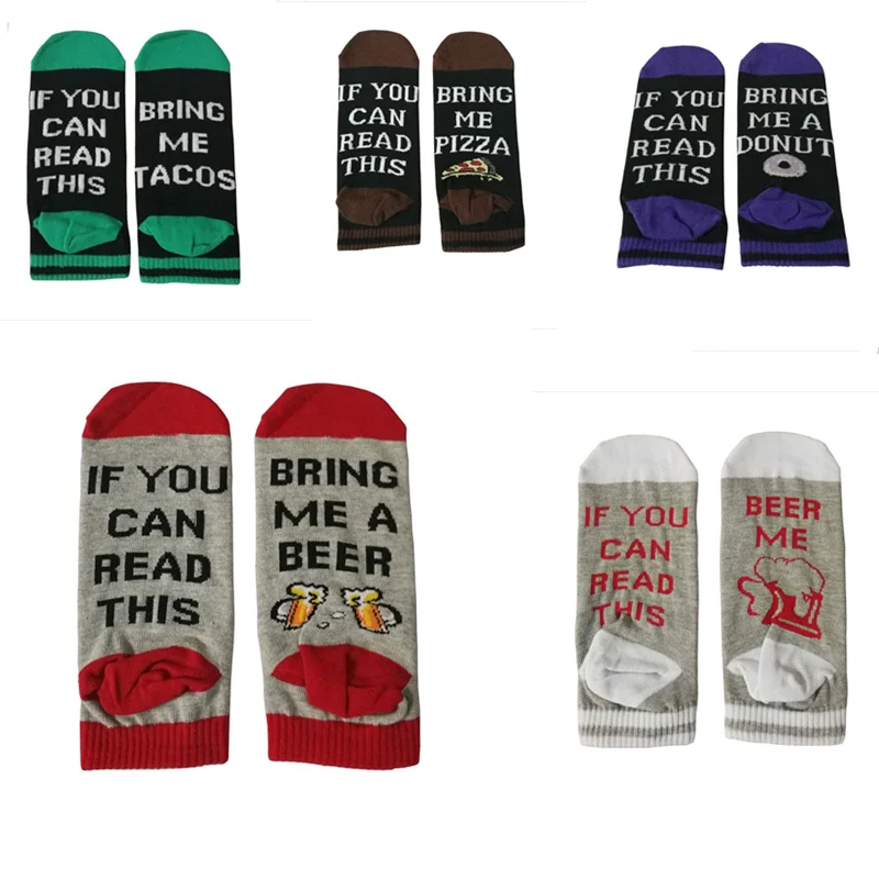 Летние носки хлопковые с забавным надписью If You Can Read This Bring Me The пиццы Пиво Вино