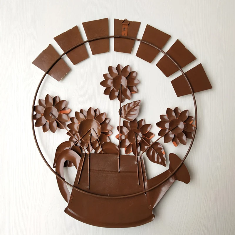 

Pastoral Vintage Metal Wrought Iron Sunflower Hanging Welcome Sign For Front Door Decorations F2