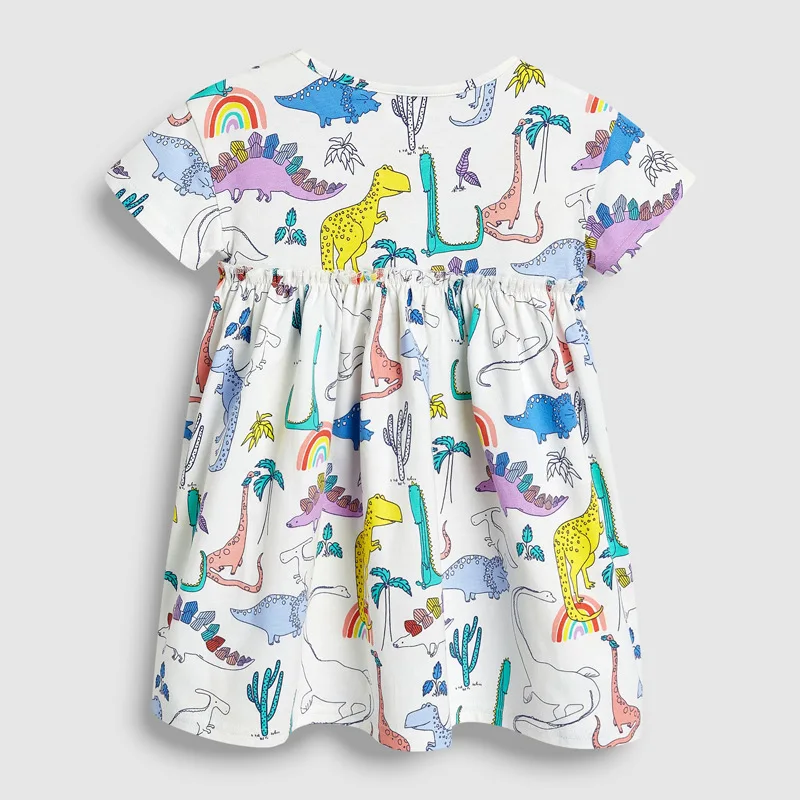 Летнее платье для девочек милое праздничное с рисунком динозавра из мультфильма