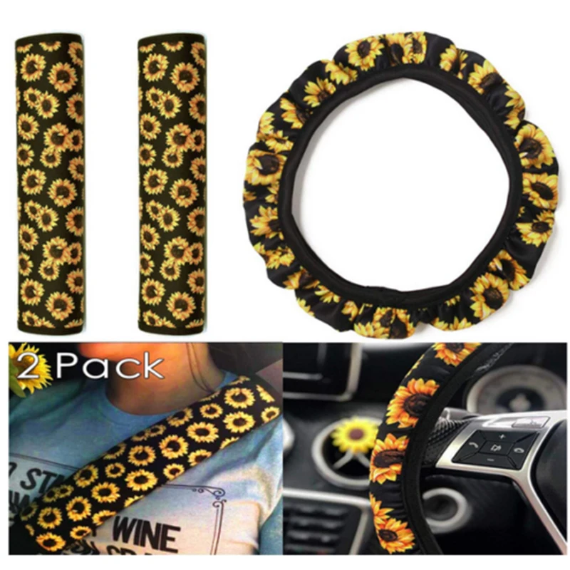 4 шт./компл. неопрен Подсолнух чехол рулевого колеса автомобиля ремень