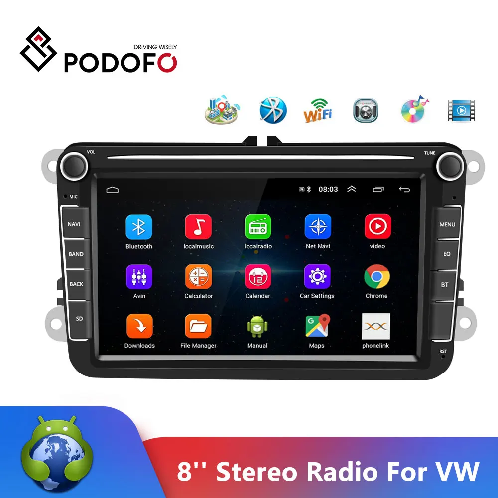Автомагнитола Podofo мультимедийный плеер на Android с емкостным сенсорным экраном 8