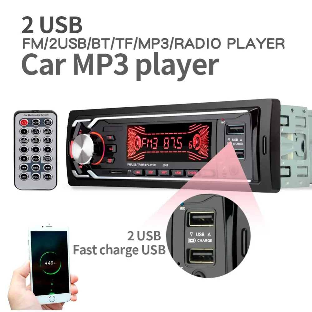 1 Din 12V Bluetooth Авто Стерео автомагнитолы 5009 автомобильные радио с пультом дистанционного управления в тире fm-радио двойной USB MP3 автомобильные Аудио плееры