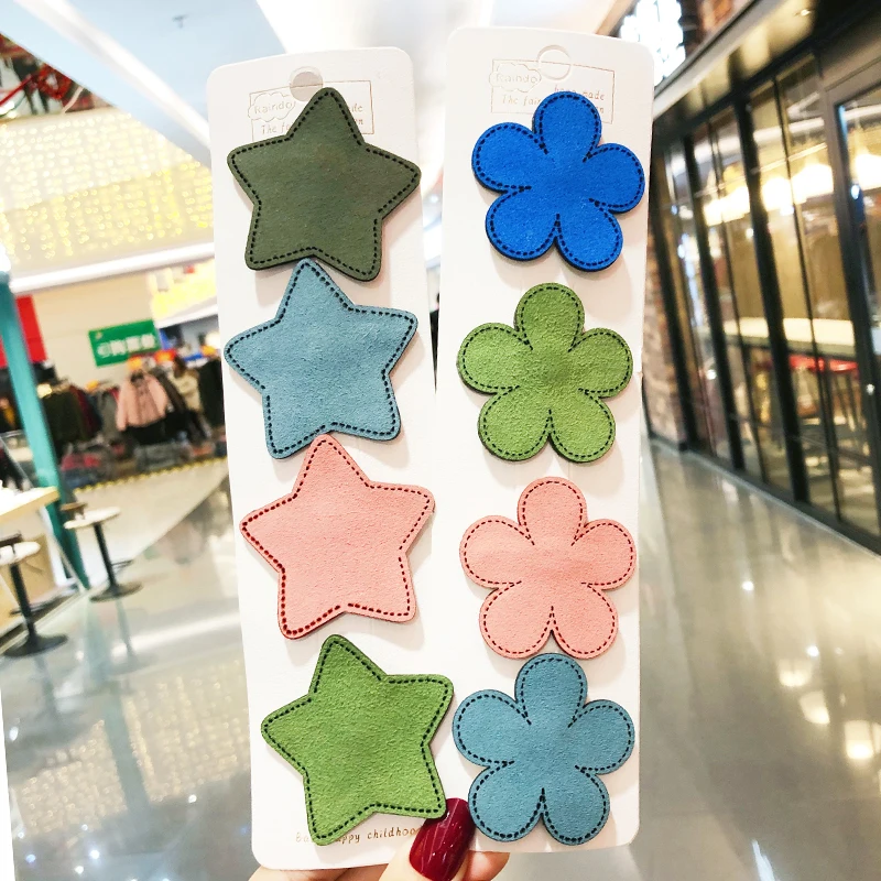 Детские милые заколки для волос из искусственной кожи с цветком ярких звезд