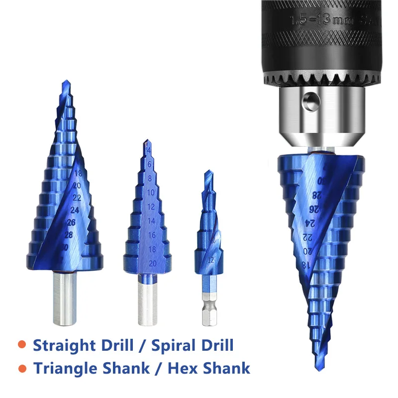 

4-32mm Hss Nano Blue Coated Step Drill Bit Drilling Power Tools Metal High Speed Steel Wood Hole Cutter Step Cone Drill