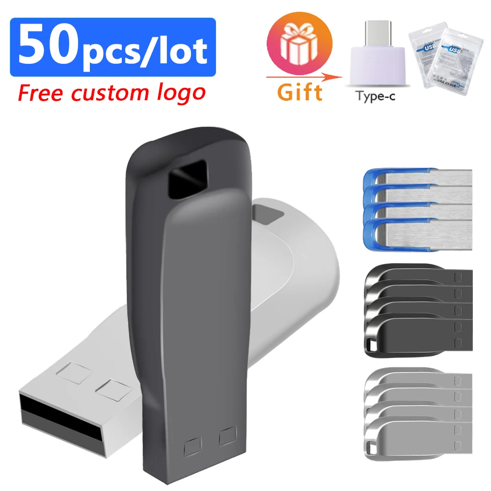 50pcs/lot USB 2.0 flash drive 64 gb 32 gb high speed pendrive 16gb 8gb 128gb usb stick pen drive waterproof flash usb disk gift