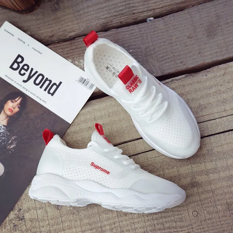 

Casual Korean Sports Running Shoes Women's Muffin Shoes White Mesh Breathable Lightweight Women's Shoes White Women Shoes