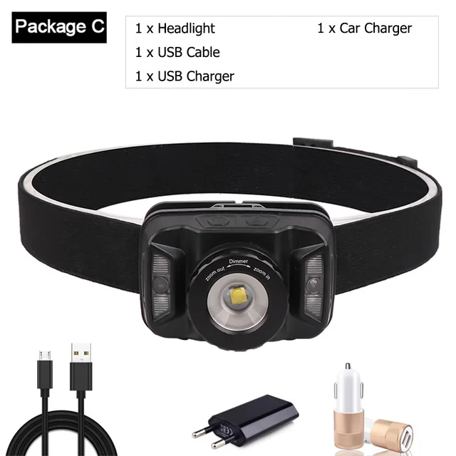Package C 8000лм мощный налобный фонарь 6* COB+ светодиодный красный L светильник с датчиком движения руки, головной светильник, головной светильник, Водонепроницаемый зум, велосипедный светильник для кемпинга - Испускаемый цвет: Package C