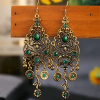 bohemian ethnic earrings 2022 women alloy hollow out carved flower rhinestones boho long vintage indian earrings jhumka jewelry
