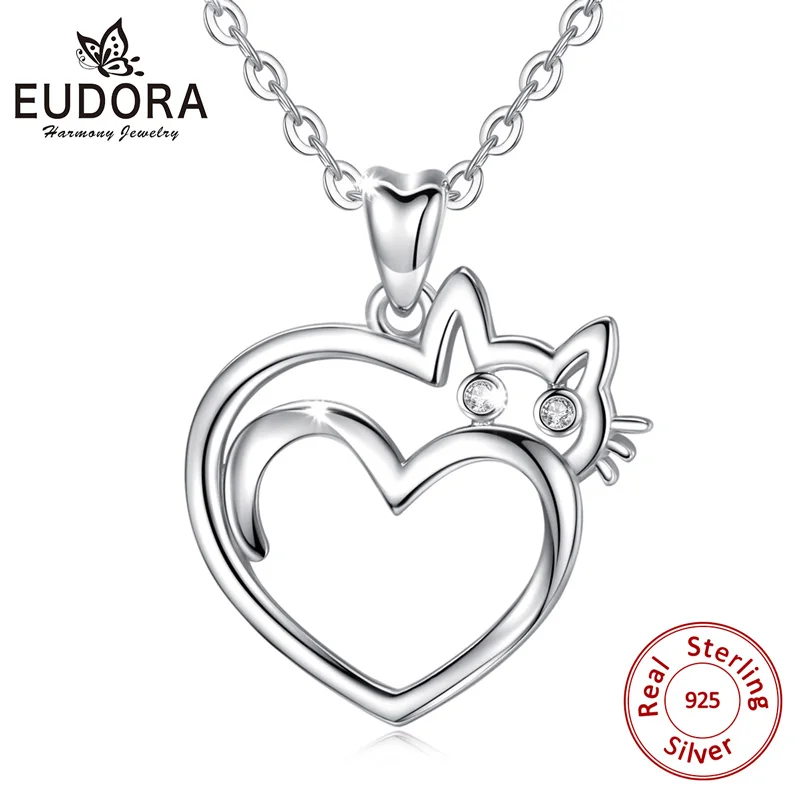 Ожерелье с подвеской в виде кошки из серебра 925 пробы фианитом|Подвески| |