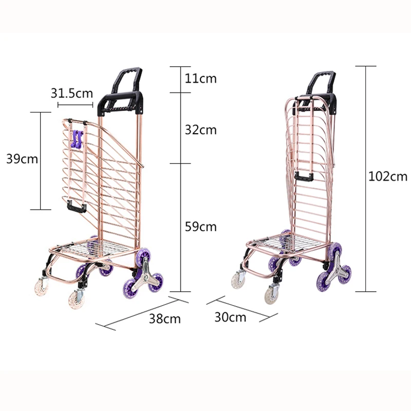 2019 Золотая корзина для покупок с сумкой подъема по лестнице складная портативная