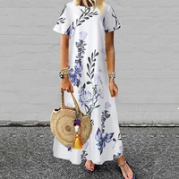bohemian floral printed women dress short sleeve long maxi sundress o neck casual loose party beach robe female vestidos