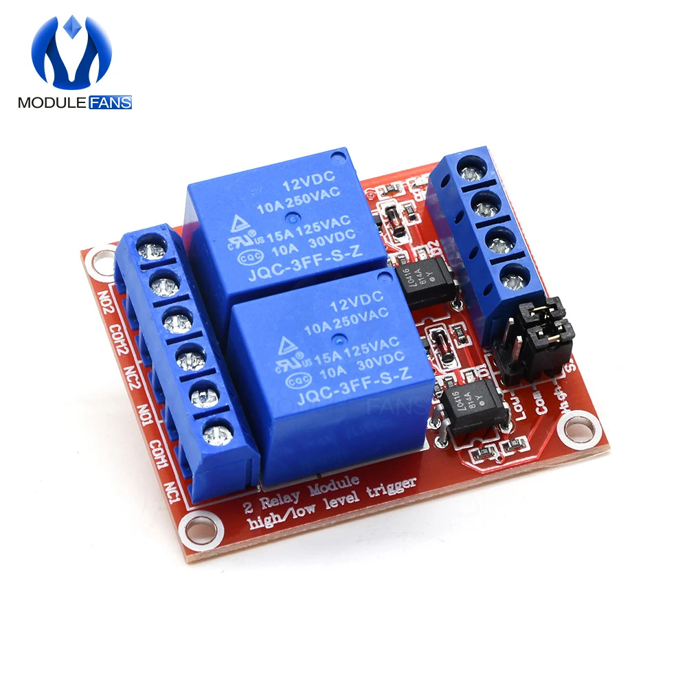 Релейный модуль щит для Arduino два 2 канальный 12V с опора оптопары высокого и низкого