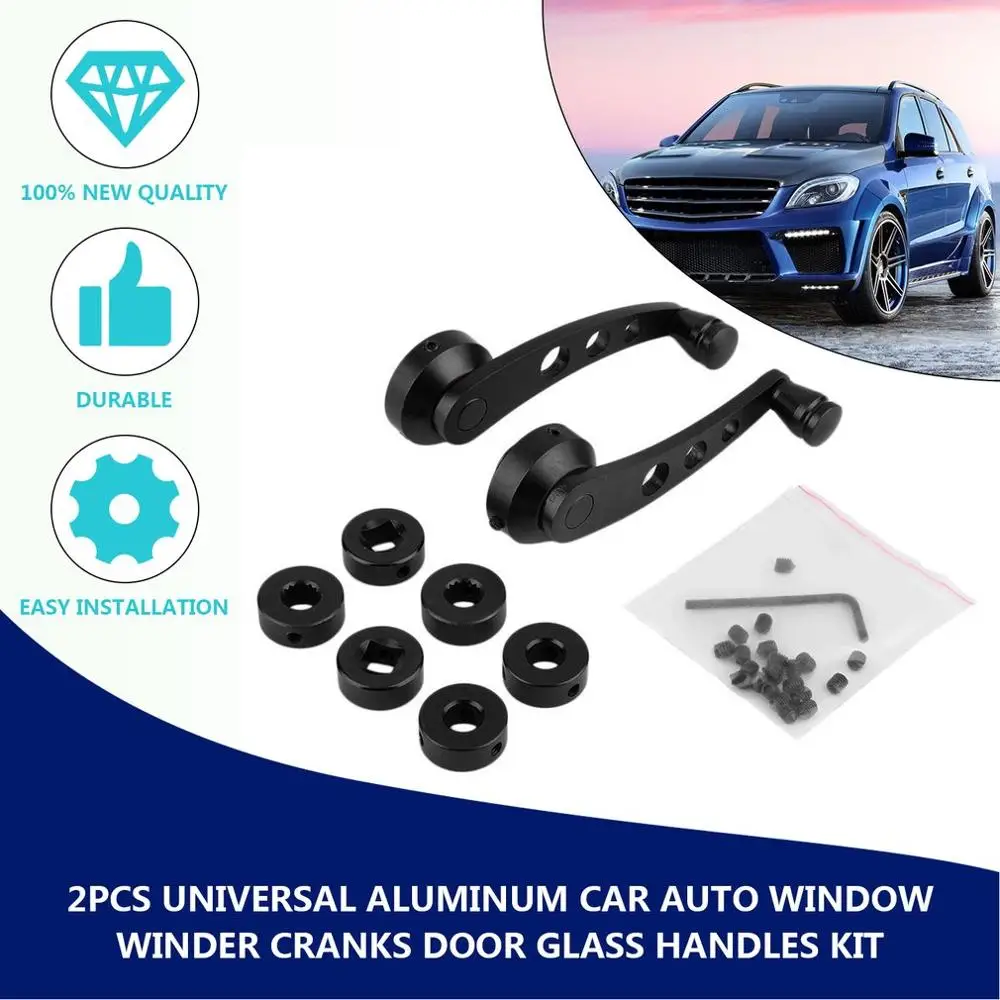 

New 2 Pcs Universal Fit Promotion Aluminum Back Replacement Vehicle Auto SUV Truck Car Window Crank Handles Winder Riser Kit