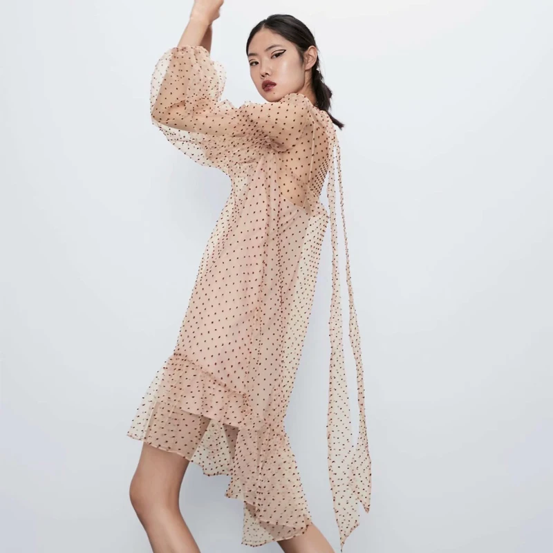 Женское весеннее платье в горошек вечерние платья до колена с бантом круглым