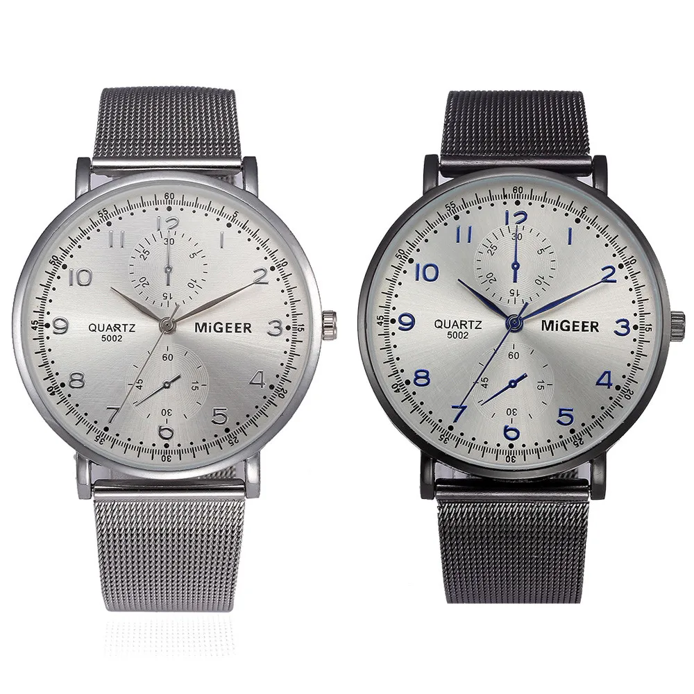 Модные мужские часы с сеткой и кристаллами из нержавеющей стали спортивные