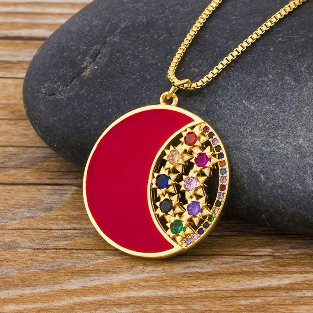 

AIBEF High Quality Cubic Zirconia Round Moon Star Fashion Trendy Pendant Necklace Copper CZ Jewelry Crystals Gifts For Women