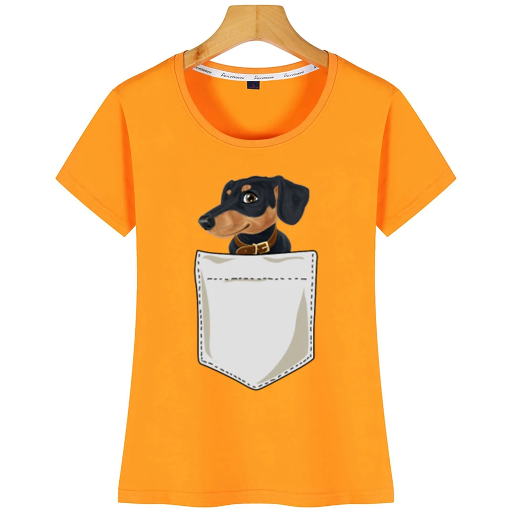 Топы Футболка женская просто ходи везде с моей таксой в кармане повседневная