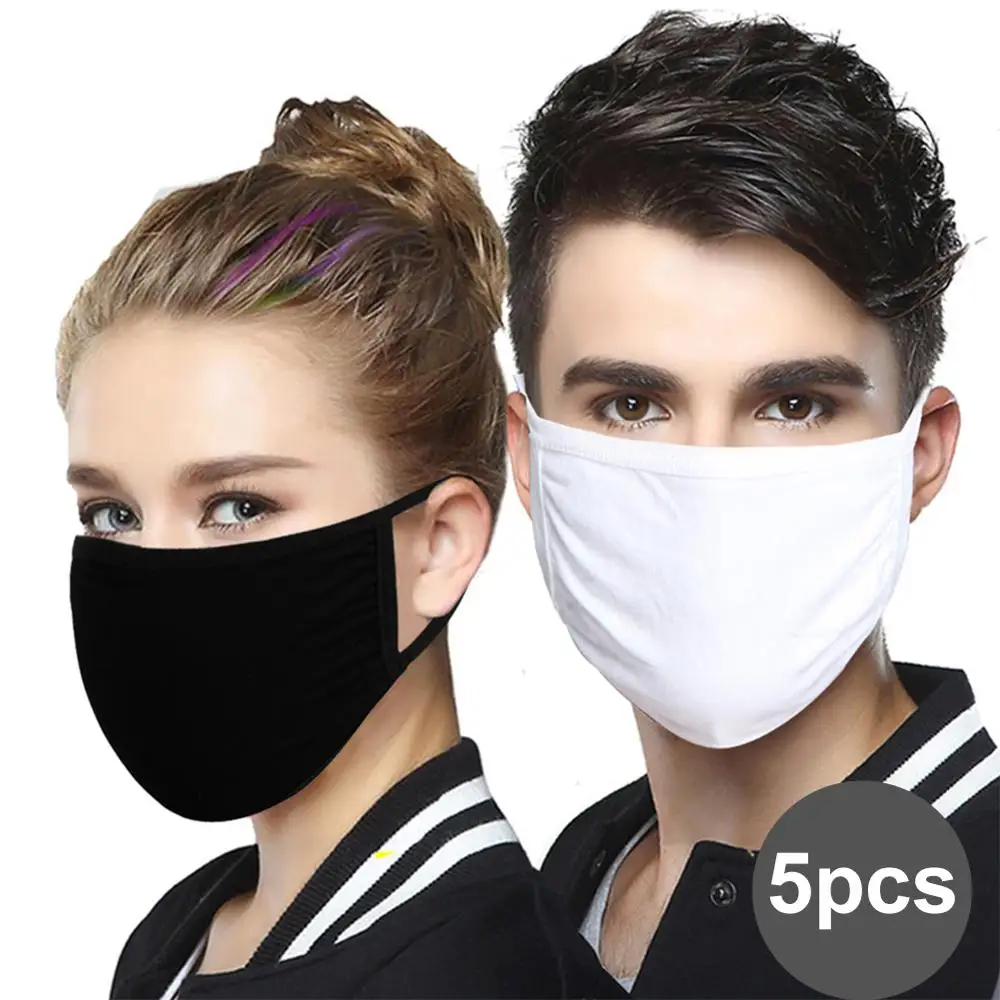 

5Pcs Unisex Cotton Mouth Mask Washable Healthy Face Cover Dustproof Anti Haze Face Mask Mouth-Muffle Dual-layer Respirator Masks