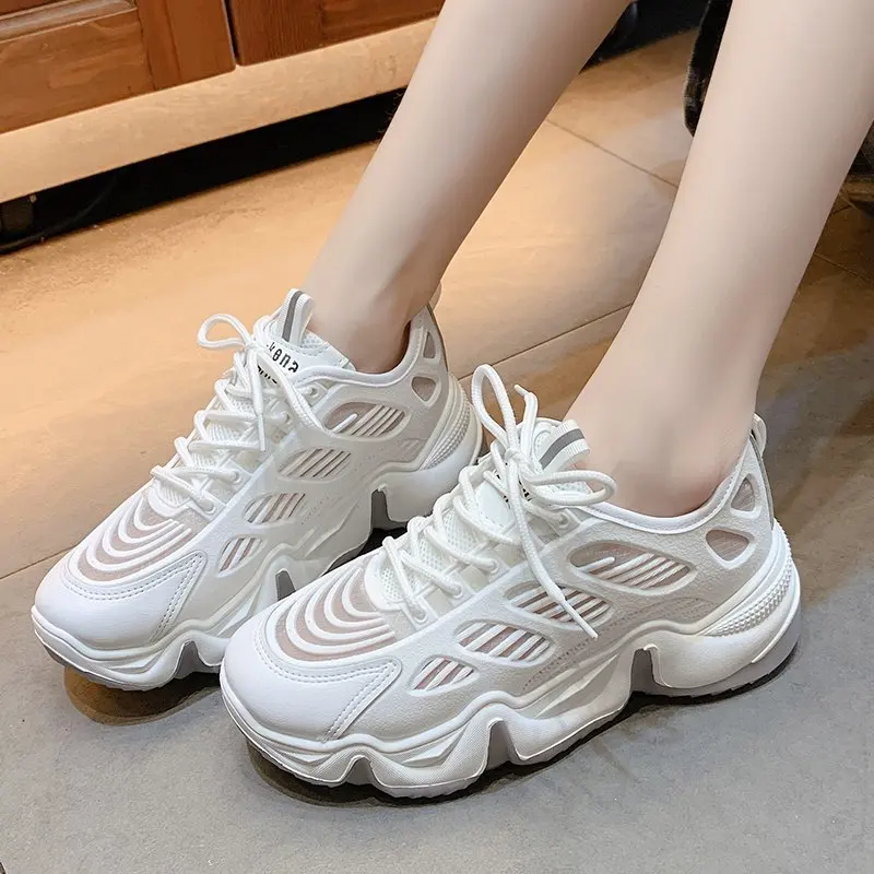 Кроссовки женские на платформе Вулканизированная подошва сетчатые высокий