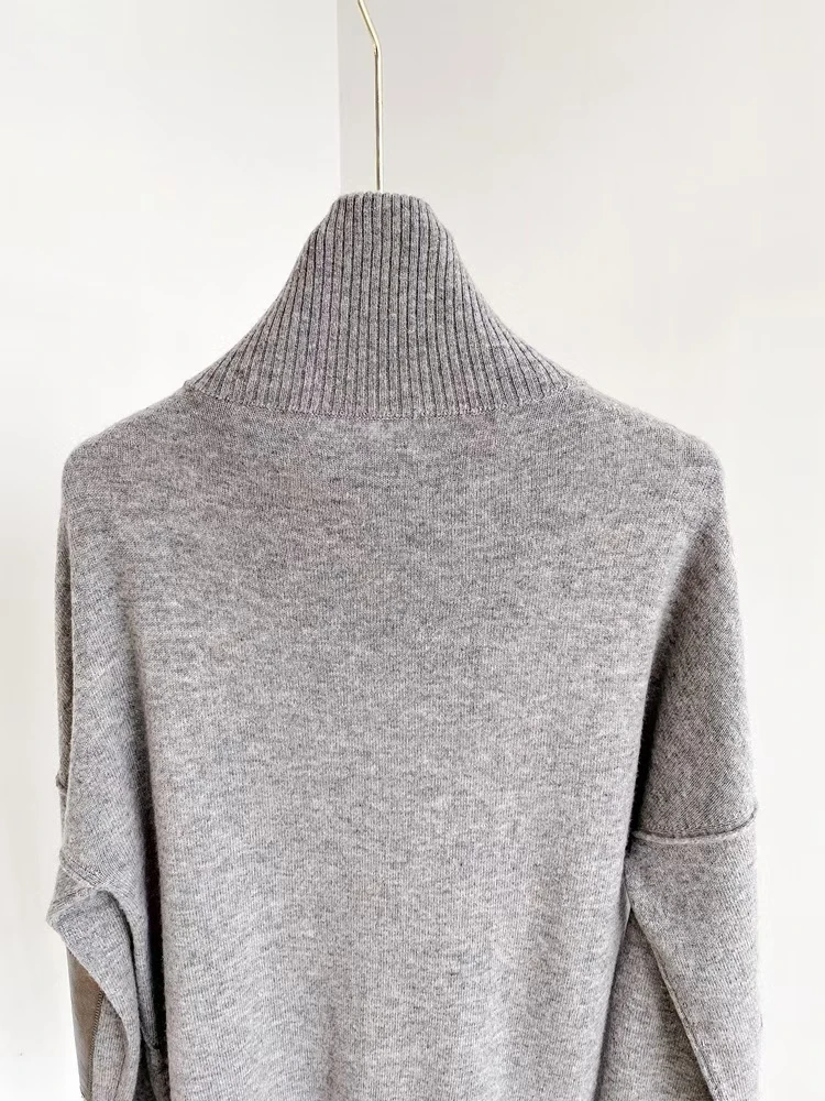 

Women's Turtleneck Sweater Zipper 100% Cashmere Long Sleeve Stars Female Knit Tops