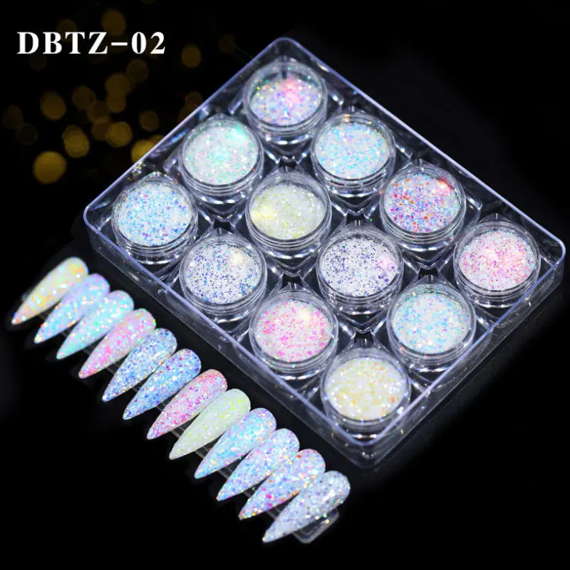 12 pcs/Japanese nail art laser glitter sequins set color light turn onion powder jewelry mermaid magic sequin | Красота и здоровье