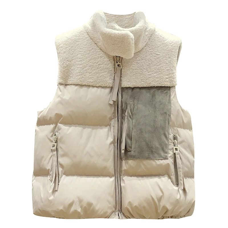 New Women Down Cotton Vest Autumn Winter Vests Stitched Lamb Wool Coats &amp Jackets Sleeveless Jacket Ladies Top Outerwear