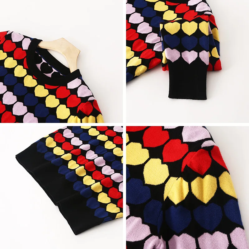 Color Peach Heart Pullover Sweater Women Round Collar Long Sleeve Jumper Female Sweaters Knitwear Womens Clothing | Женская одежда