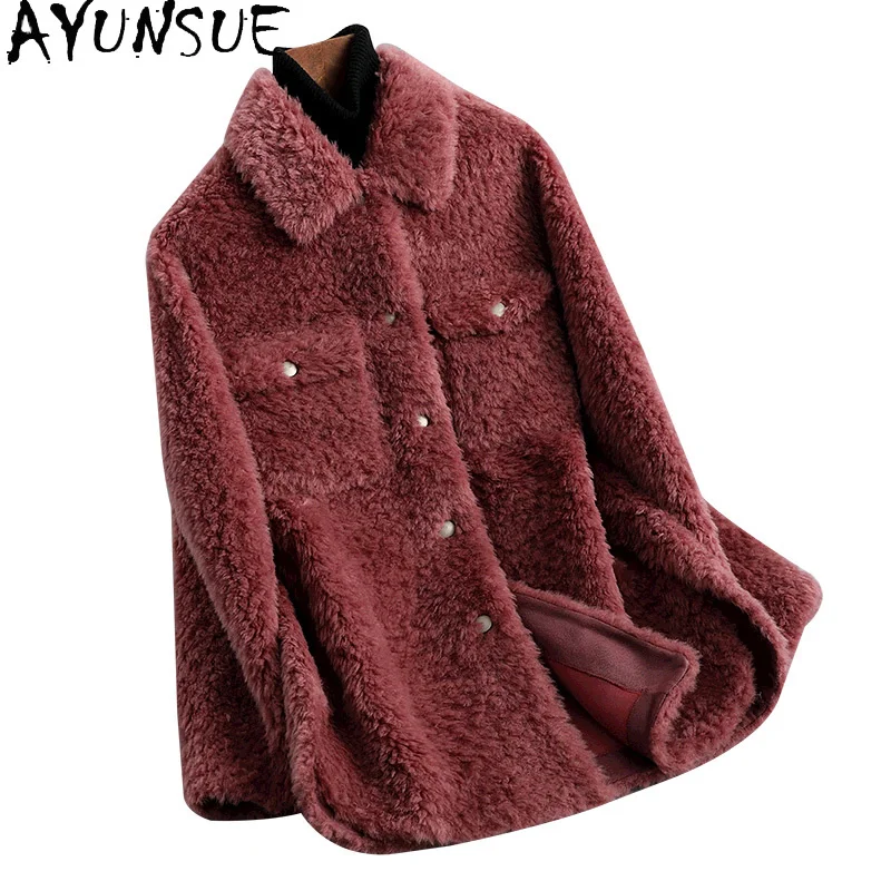 

100% Real Wool Coat Female Winter Casual Sheep Shearling Jacket Women's Clothing Korean Style Manteau Femme Gxy880