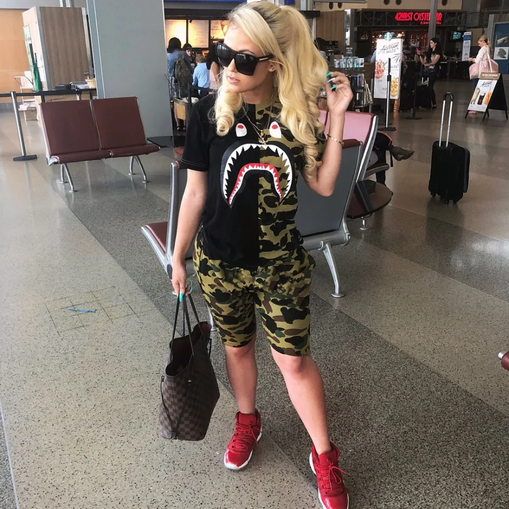 Спортивный костюм женский из 2 предметов модная повседневная футболка с коротким