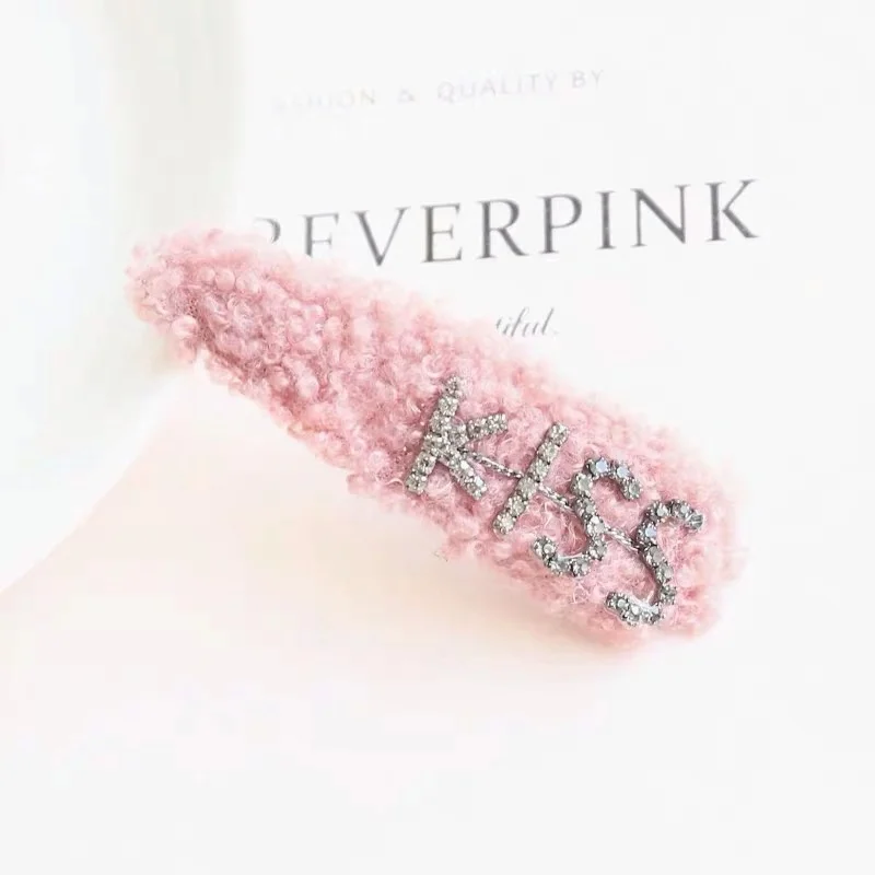 7cm Pink M MISM плюшевые зимние заколки для волос женские капли BB заколки для волос шерстяные заколки для волос для девочек модные заколки для волос с буквенным принтом аксессуары для волос - Цвет: 7cm Pink