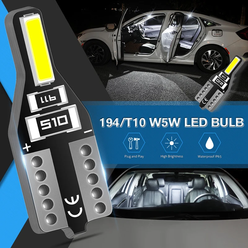 Светодиодная лампа 10x T10 W5W 168 194 лампочка для салона автомобиля светильник чтения