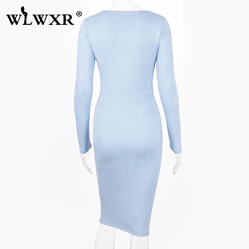 WLWXR осень зима элегантный пикантный облегающий платье с длинными рукавами и