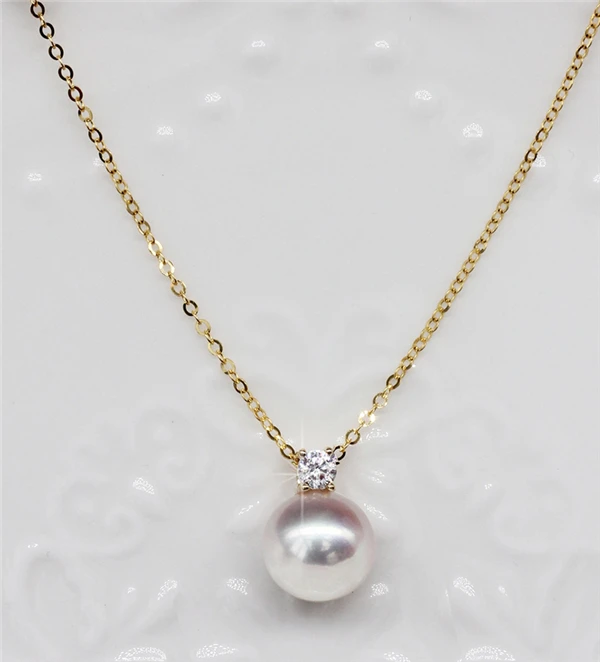

HABITOO Gorgeous Real 18k Gold Chain Necklace Natural Akoya Seawater Pearl Pendant Cubic Zircon Jewelry for Fashion Women Gift