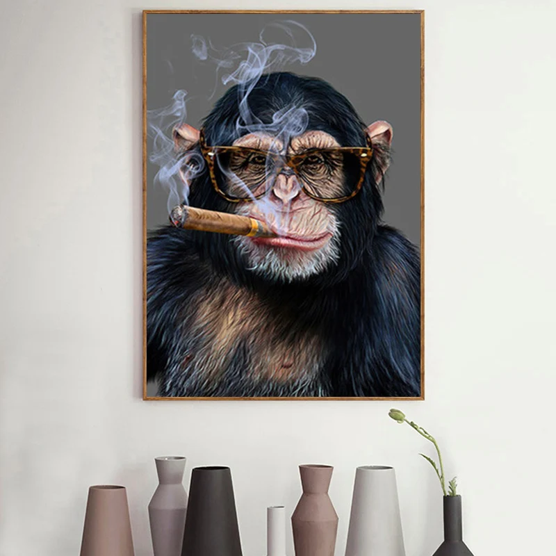 

Abstract Smoking Monkey and Gorilla Canvas Painting Posters and Prints Street Art Animal Wall Art Pictures for Living Room