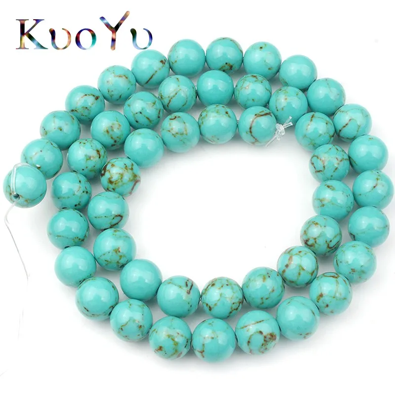 Модные синтез Бирюза Камень круглые бусины Свободные Spacer Бусины для
