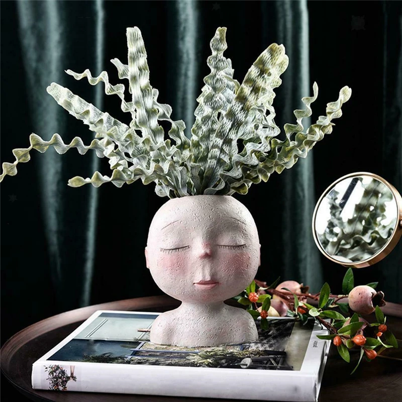 

Girl Face Head Sculpture Resin Flower Pot Succulent Cactus Planter Garden Indoor