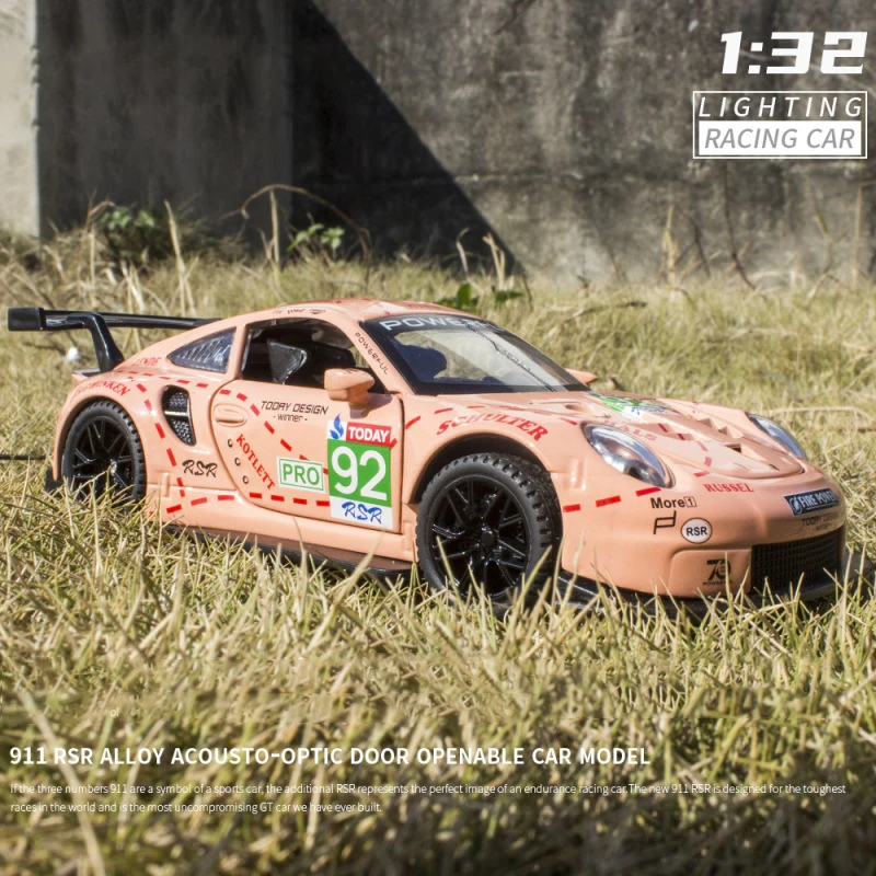 

1:32 911 RSR Pink Pig Le Mans Alloy Sports Car Model Diecast Sound Super Racing Lifting Tail Hot Car Wheel For Children Gifts