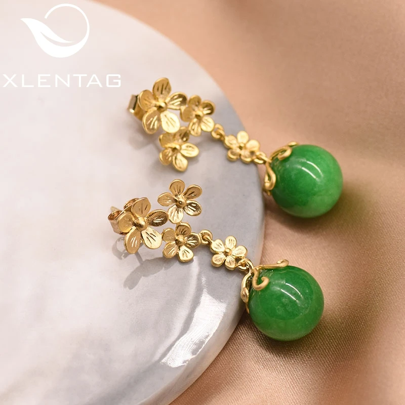 Серьги XlentAg из серебра 925 пробы с подвеской в виде цветов натуральный кварц