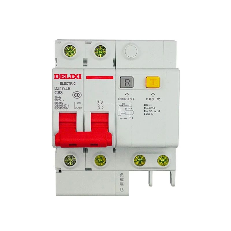 Delixi cdb6ile 2 p 400 v 10a 16a 20a 25a 32a 63a corrente residual mini disjuntor sobrecarga curto proteção contra escapamento m |