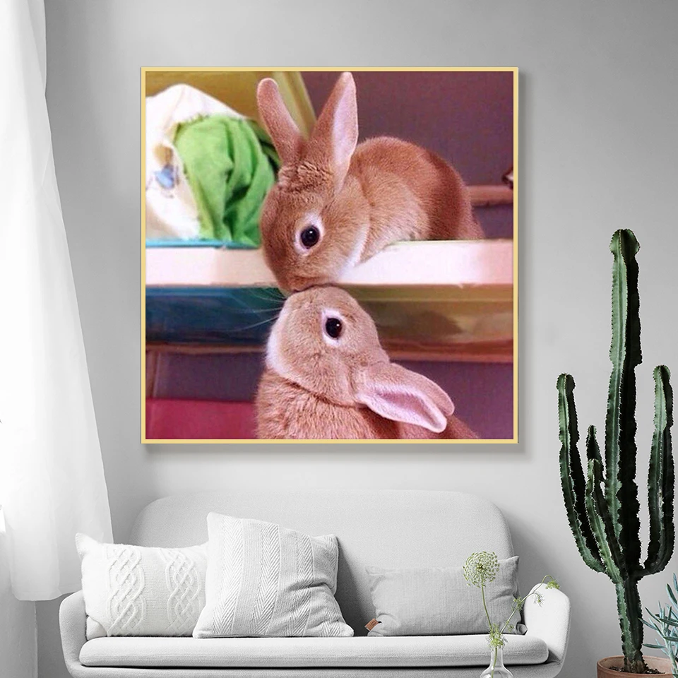 5D алмазная картина животное &quotмилый кролик пара&quot полная круглая Алмазная