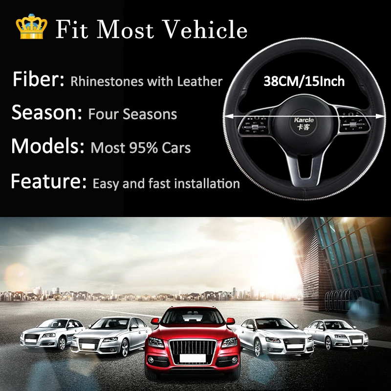 

Rhinestones Crystal Car Steering Wheel Cover PU Leather Diamond Bling Steering Wheel Cover Car-Styling For Girls Car Accessories