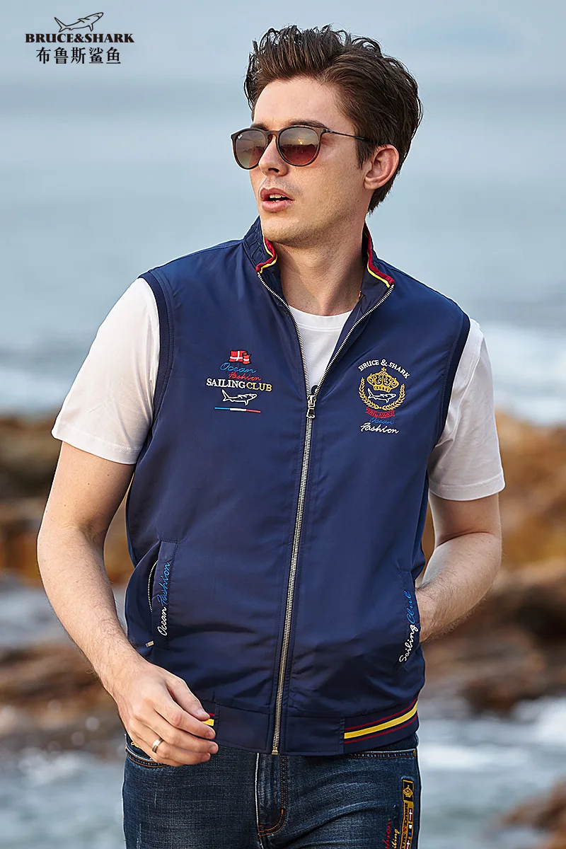 Жилет Брюс &amp акула Мужской тонкий Хлопковый жакет с карманами повседневный