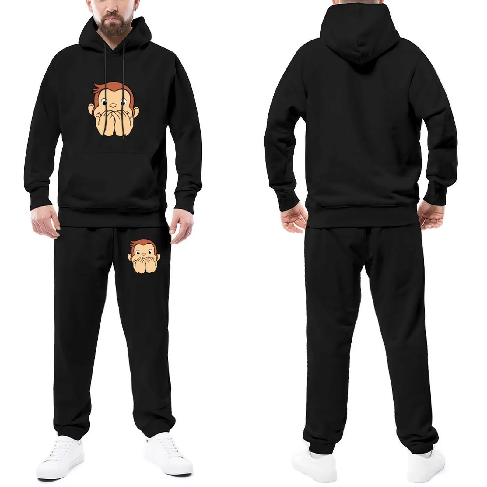 

Curious George Mens Tracksuit Set George No Mouth Hip Hop Sweatsuits Man Sweatpants and Hoodie Set Running