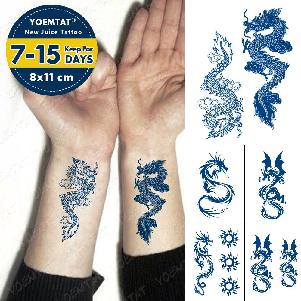 Juice Ink Lasting Waterproof Temporary Tattoo Sticker Japanese Dragon Totem Tattoos Sun Wing Body Art Arm Fake Tatoo Women Men