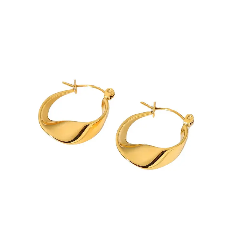 

HelloLook Glossy Twisted Earrings for Women 18K Gold Plated Stainless Steel Hoop Earrings Classic Ear Rings for Women