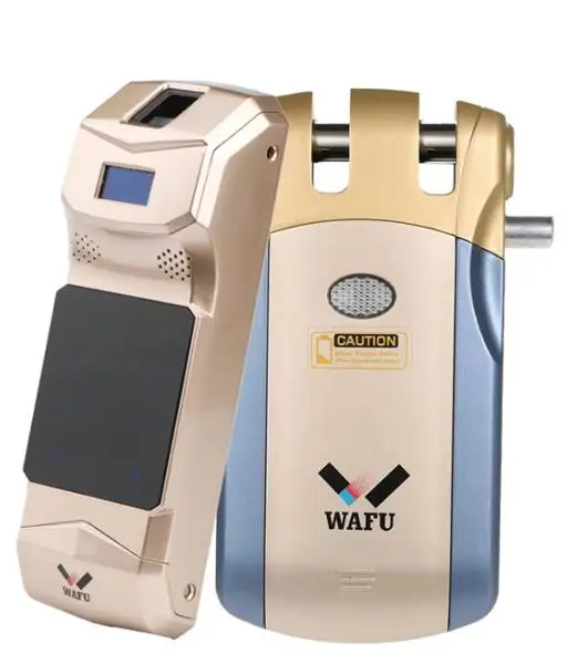 Golden Blue Беспроводной электронный дверной замок Wafu 010B без ключа Невидимый интеллигентая(ый) замок с сенсорным экраном блокировки и разблокировки кнопка 2 пульта дистанционного Управление ключи - Color: Golden Blue