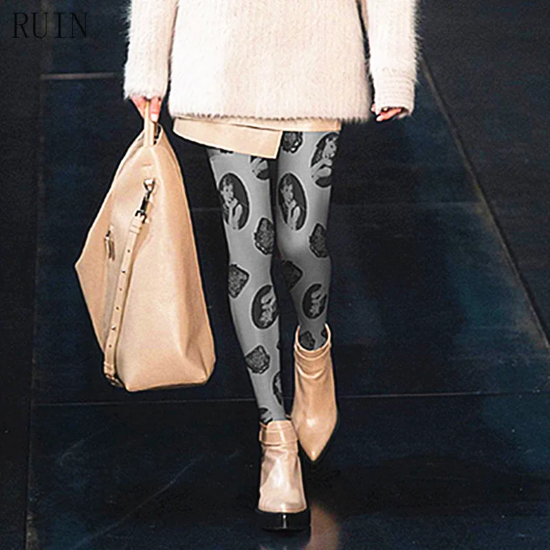 Женские колготки классические с принтом головы Хепберна удобные Харадзюку