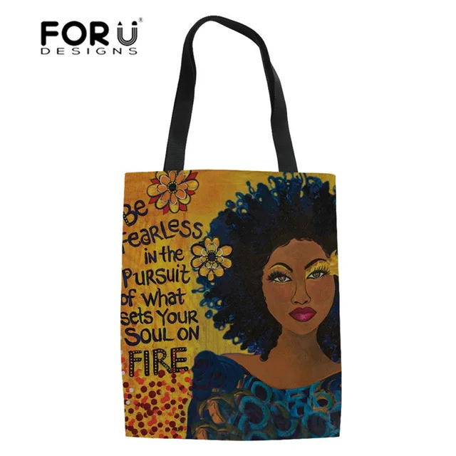 Белый FORUDESIGNS/Винтажные африканские льняные повседневные женские сумки, многоразовые сумки для покупок, черные прочные сумки для афро леди и девушек - Цвет: Белый