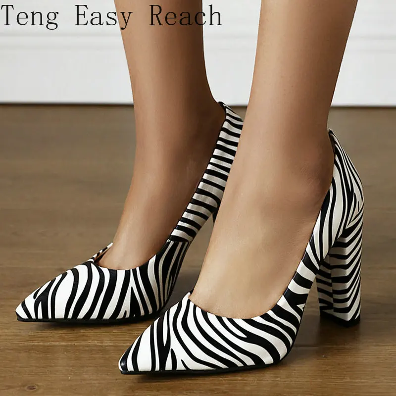 

Fashion Zebra Pattern Summer Women Pumps Thick High Heel Slip on Lazy Shoes Female Pointed Toe Party Spring Autumn Pumps 39 40