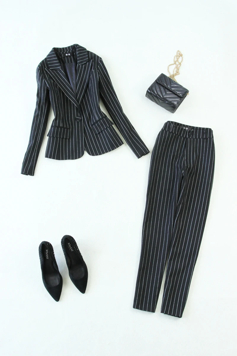 Женская зимняя одежда новинка полосатый шерстяной костюм большого размера с